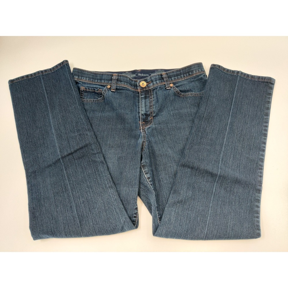 Style&co Womens Petite 12P Straight Leg Jeans Dark Wash Blue Stretch Denim 5-Pkt